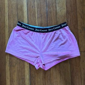 Juicy Couture pink velvet shorts with rhinestone lettering on back